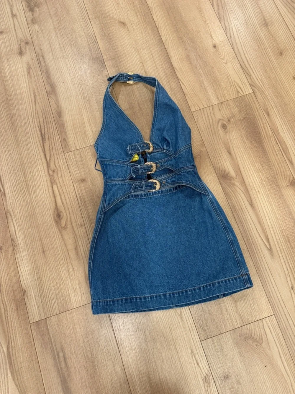 cult gaia Blue Denim Mini Dress with Buckle Accents - Picture 2 of 4